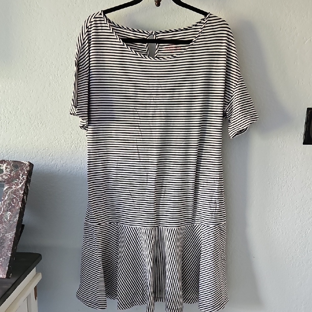 Vineyard Vines Navy and White Striped Short Sleeve Drop Waist Dress